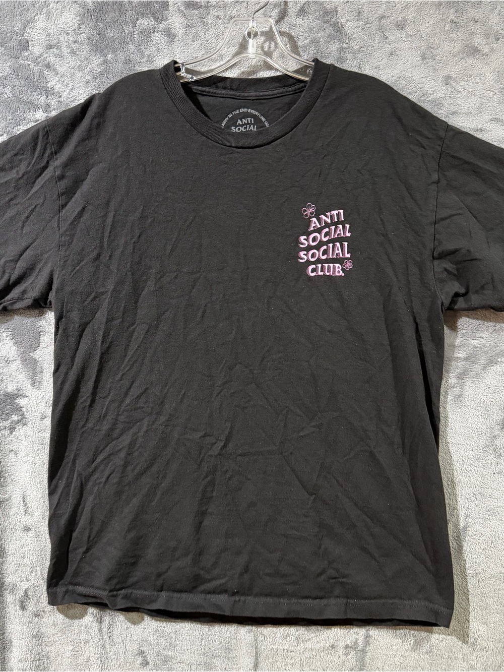 Anti Social Social Club Men's T-Shirt Black Pink Logo Graphic Print Size Large